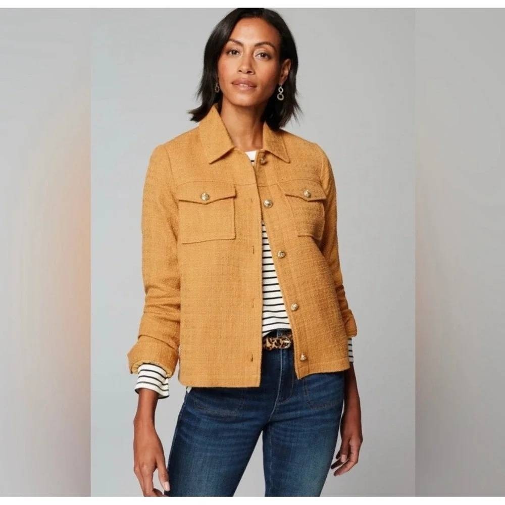 J.Jill Jacket Womens 2X Modern Tweed Honey Gold Crest Buttons Shirt Blazer NWT